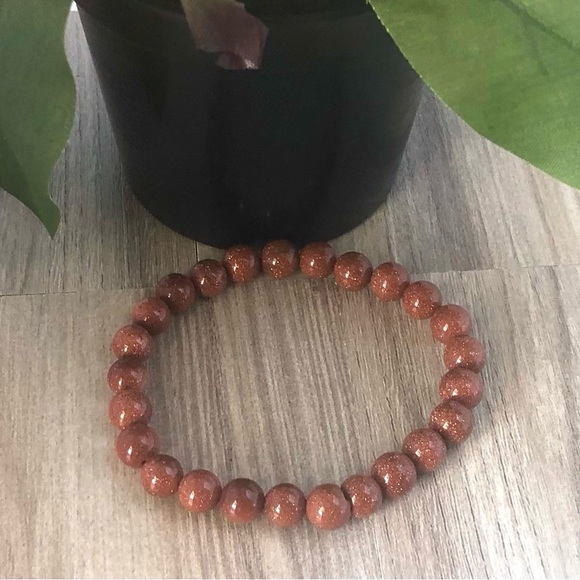 Gold Sandstone Natural Stone Beads Stretchable Bracelet 7" - 8mm Beads Best gift - Picture 3 of 4